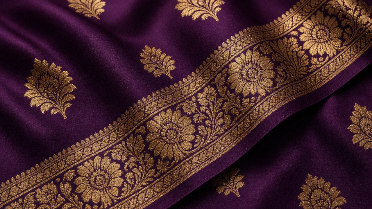 Close detail of Banarasi silk and gold zari weave